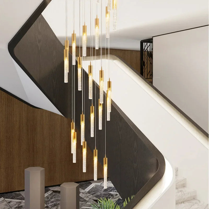 Afralia™ Modern Crystal Staircase Chandelier Lighting for Restaurant Gold Corridor