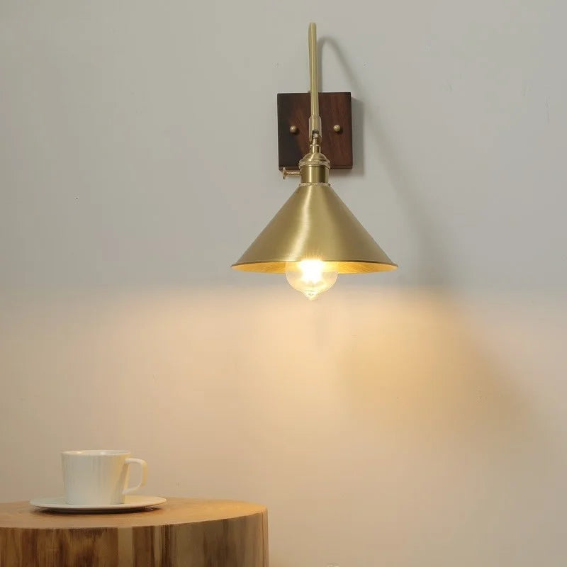 Afralia™ Walnut Copper LED Wall Lights Modern Bedside Lamp Applique Da Parete