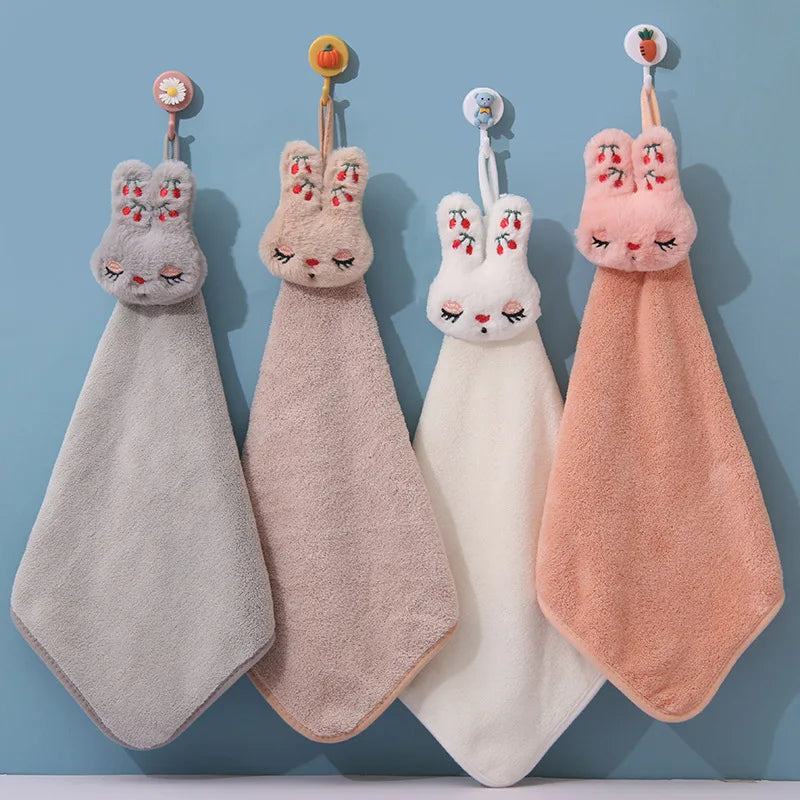 Afralia™ Cartoon Rabbit Coral Velvet Hand Towel - Quick Dry Kitchen Bathroom Cleaning Towel