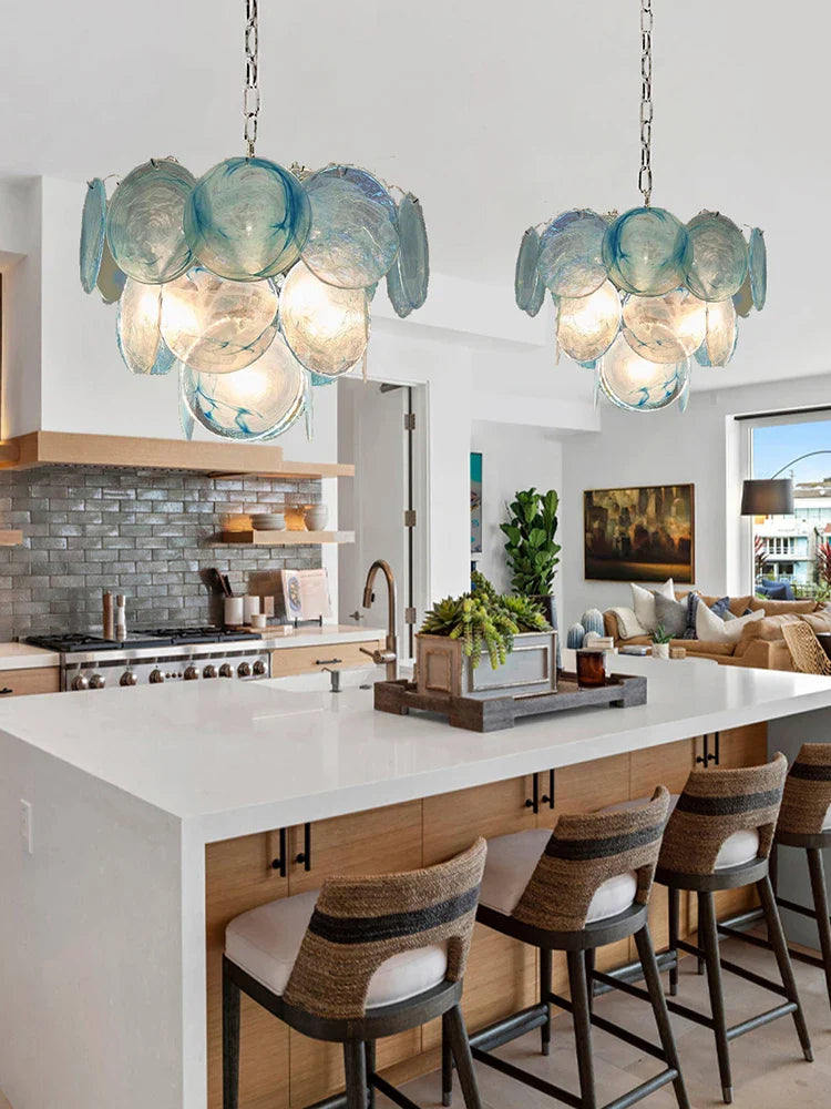 Afralia™ Mulano Blue Glass Chandelier - Elegant Art Decor for Dining Room.