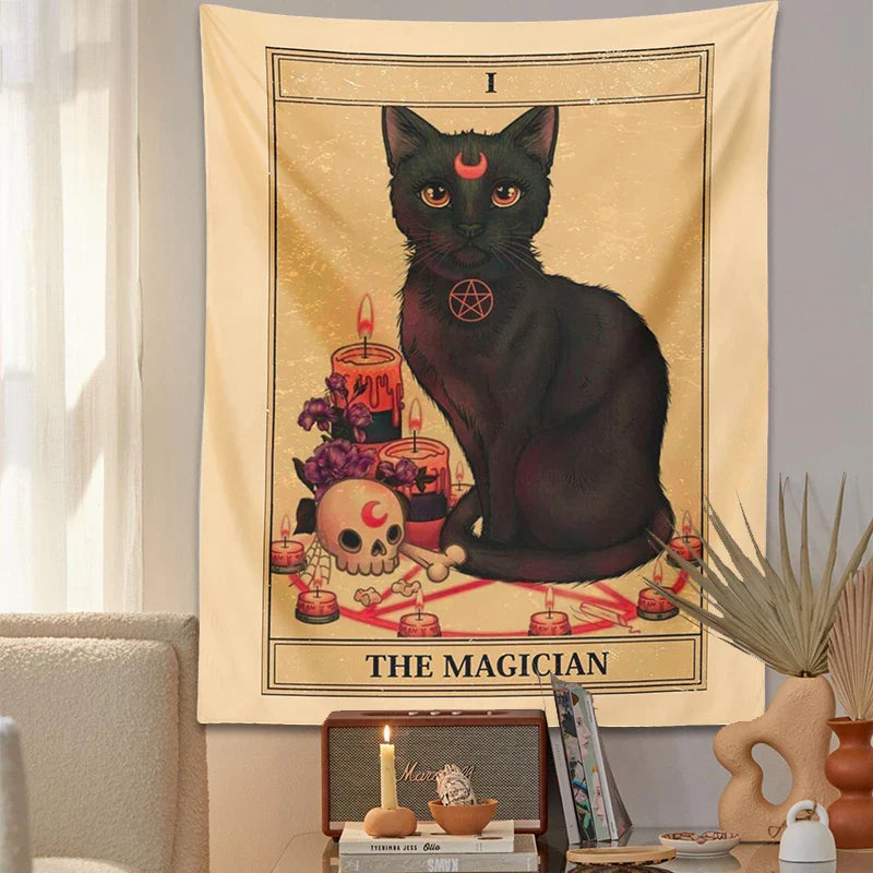 Afralia™ Magic Cat Moon Tapestry Wall Hanging for Mysterious Home Decor