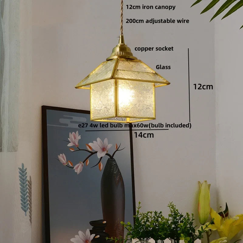 Afralia™ Brass Vintage Glass Pendant Lamp Adjustable LED Dining Room Kitchen Fixture