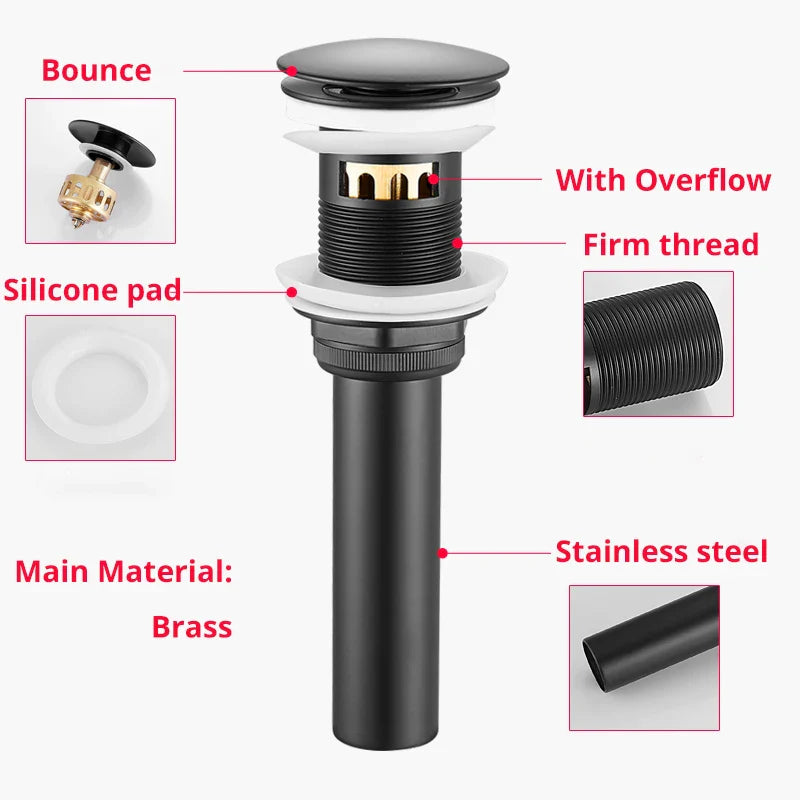 Afralia™ Brass Basin Sink Pop Up Drain - Black Gold Stopper Filter