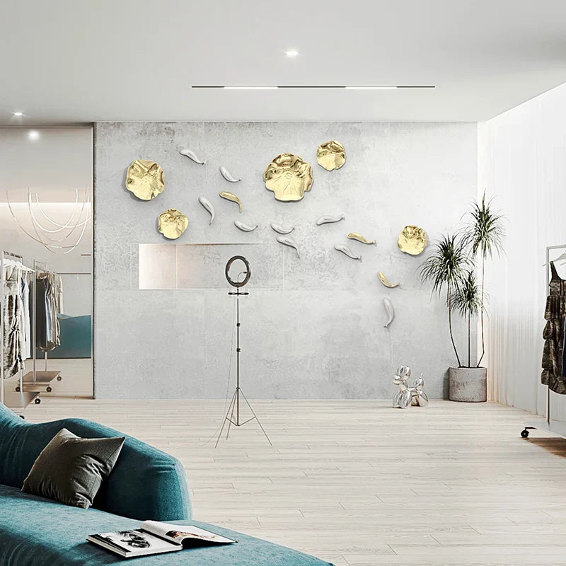 Afralia™ Carp Fish Lotus Leaf Gold Wall Pendant Chinese Bionics Home Decor