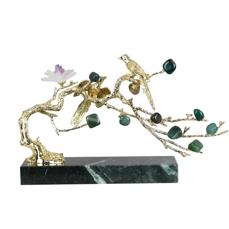 Afralia™ Crystal Golden Tree Handicraft: Artisan Metal Figurine for Home Decor