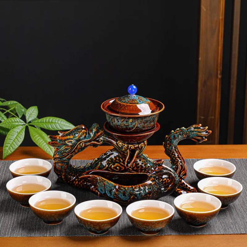 Afralia™ Dragon Kung Fu Tea Set: High-End Bone China Teapot & Cup, Automatic, Holiday Gift