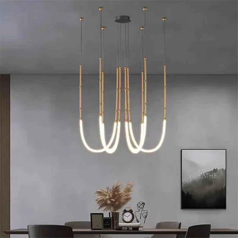 Afralia™ Leda Black Line Chandelier: Stylish Luminaire for Dining & Living Room; Stairwell Lighting