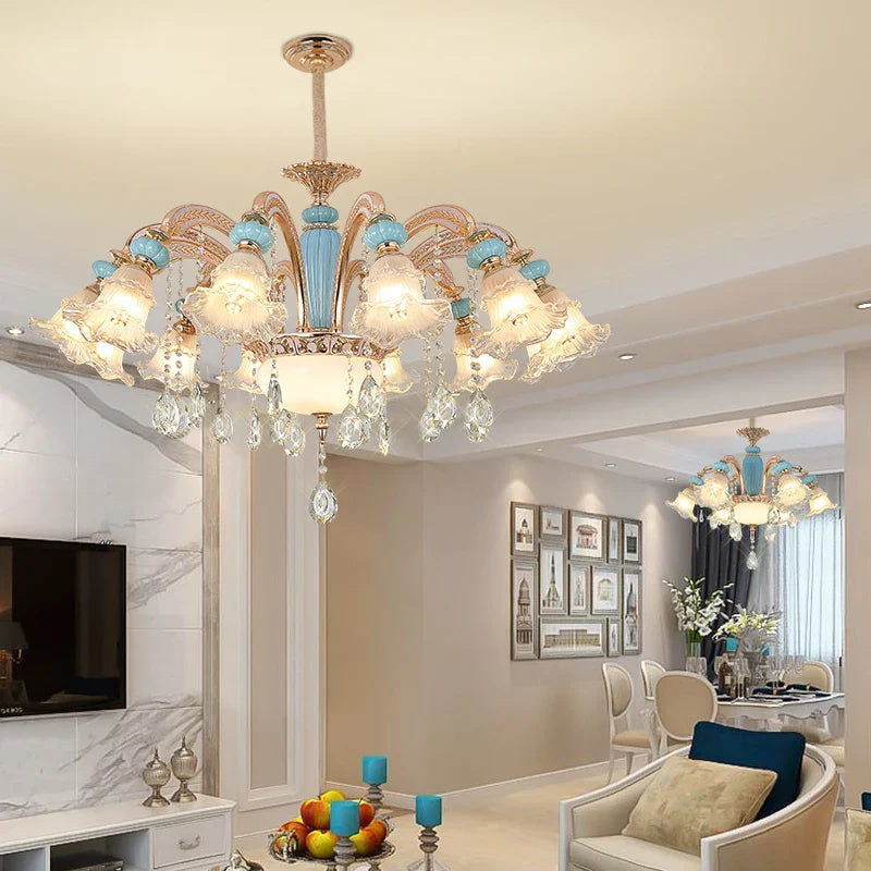 Afralia™ Duplex Ceramic Crystal Pendant Lamp for Modern European Style Living Room