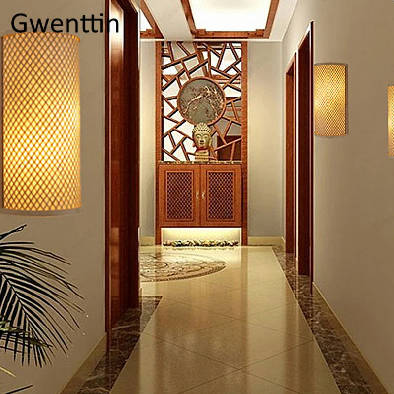 Afralia™ Bamboo Wall Lights Sconces LED Fixtures for Bedroom Bathroom Stairs Luminarias