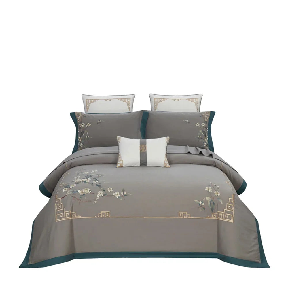 Afralia™ Pink Satin Jacquard Lotus Duvet Set 4Pcs Queen King Bedlinens