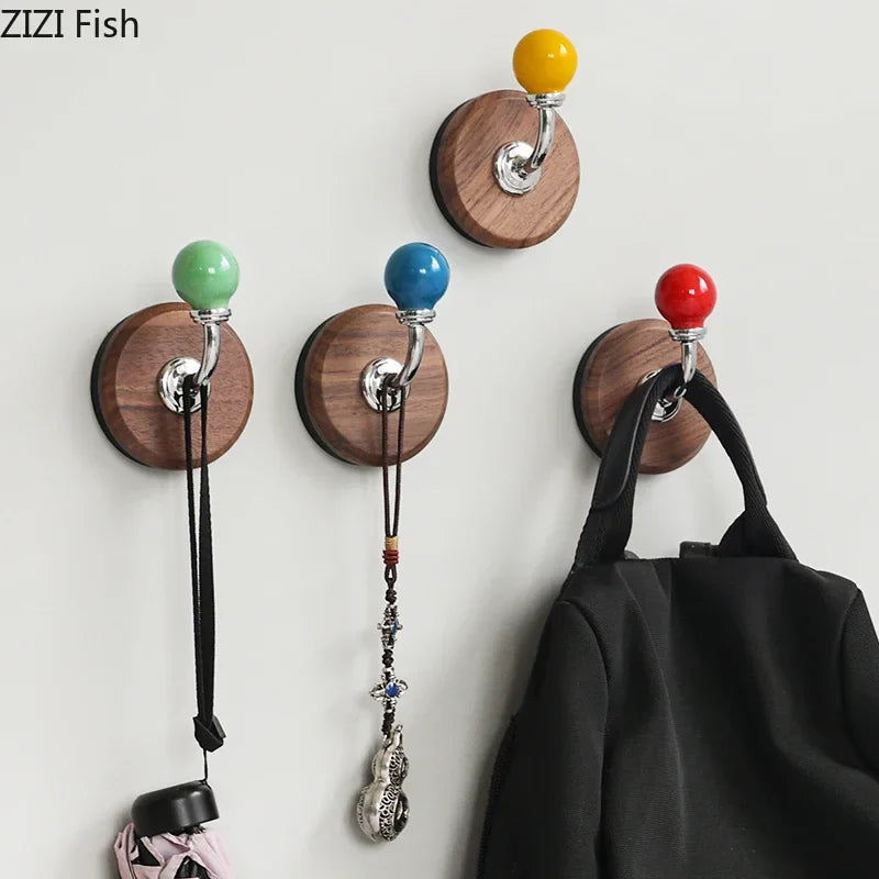 Afralia™ Walnut Wood Bending Hook Wall Storage Holder