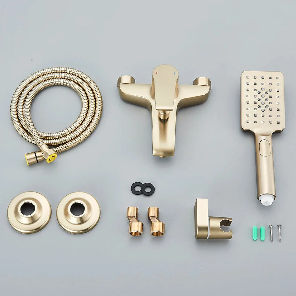 Afralia™ Brushed Gold Shower Faucet Mixer Set with Wall Mount Black Control Valve