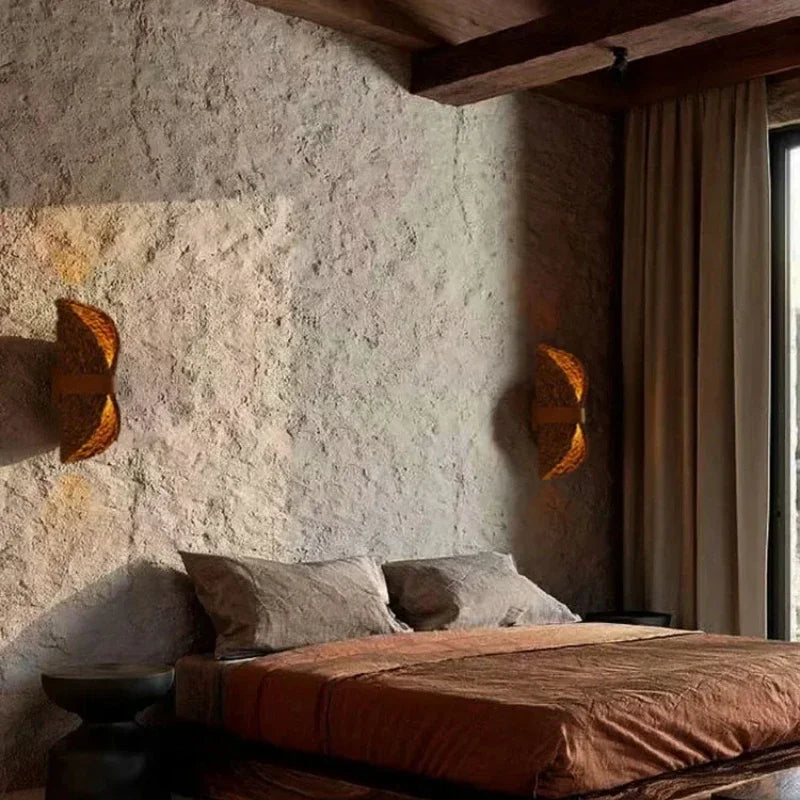 Afralia™ Wabi-Sabi Ratta Weaving Wall Lamp for Home Decor