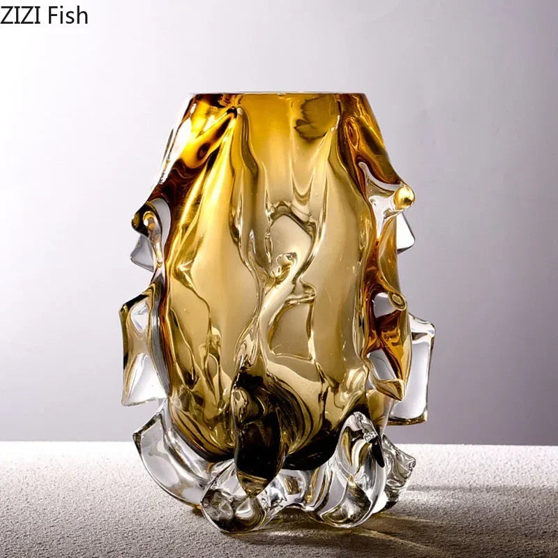 Afralia™ Amber Glass Vase for Modern Home Decor & Flower Arrangement