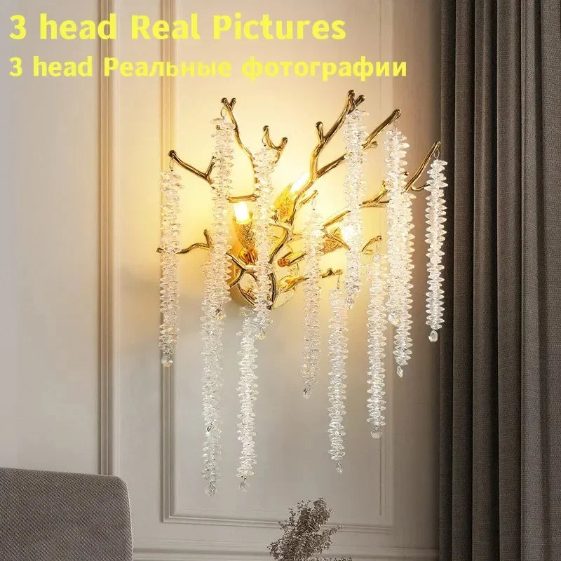 Afralia™ Luxury Gold Crystal Wall Lamp for Living Room Bedroom Stairs - Nordic Branch Design