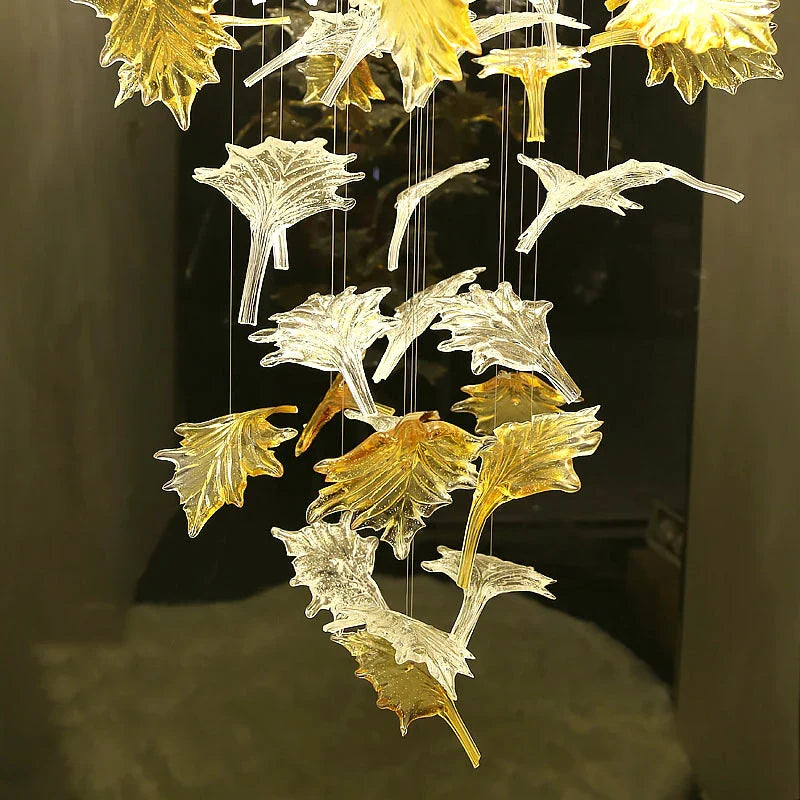 Afralia™ Maple Leaves Glass Pendant Chandelier Stairs, Modern Designer DIY Luxury Lighting