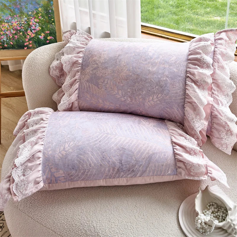 Afralia™ Purple Vintage Lace Ruffles Bedding Set with Egyptian Cotton Duvet Cover