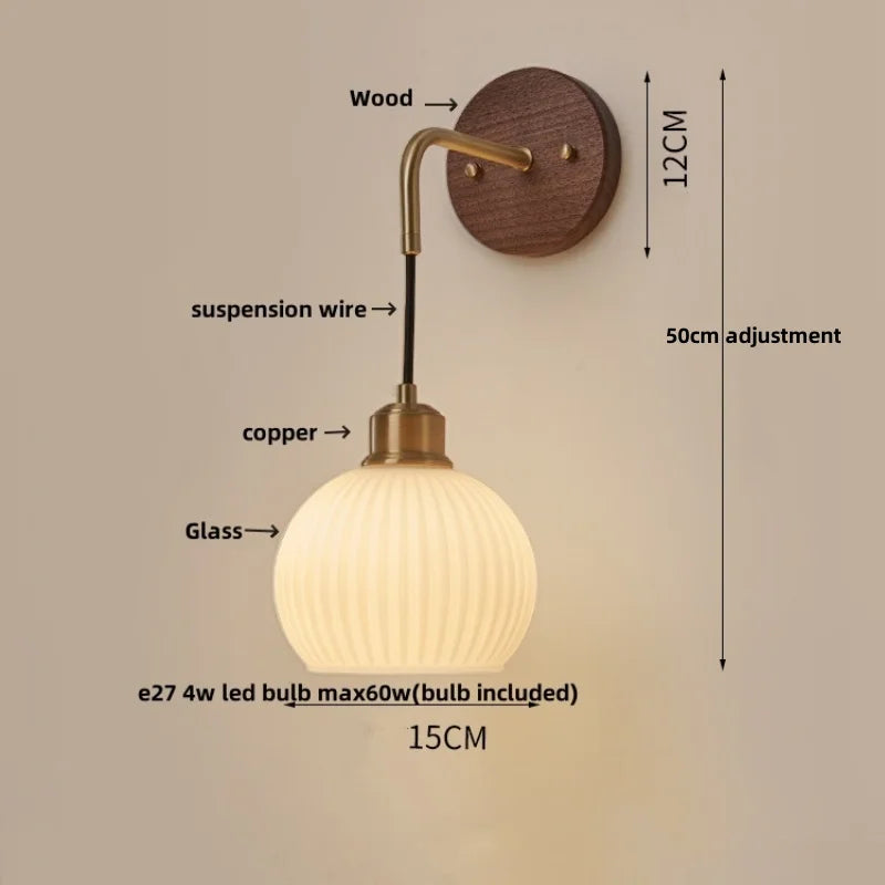 Afralia™ Copper Adjustable LED Wall Light; Modern Pull Chain Switch Glass Stair Lights