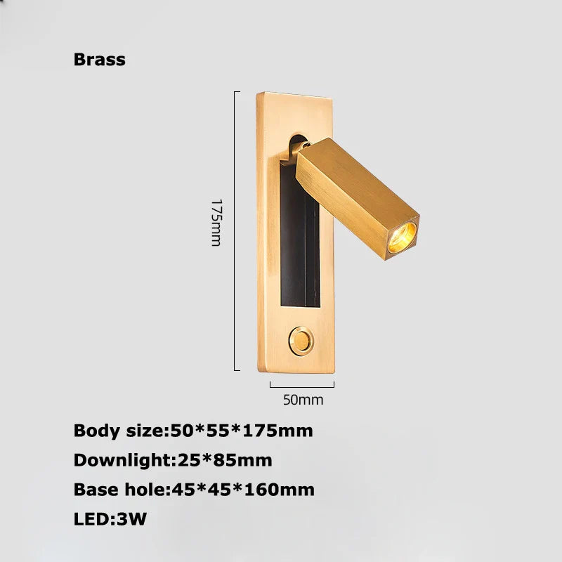 Afralia™ LED Wall Lamp with Switch, USB Port, Rotatable - Bedroom Reading Light