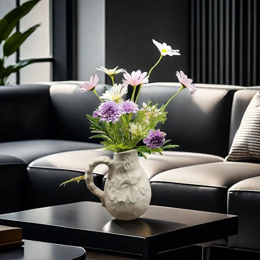 Afralia™ Handmade Irregular Grain Ceramic Vase for Home Floral Arrangements