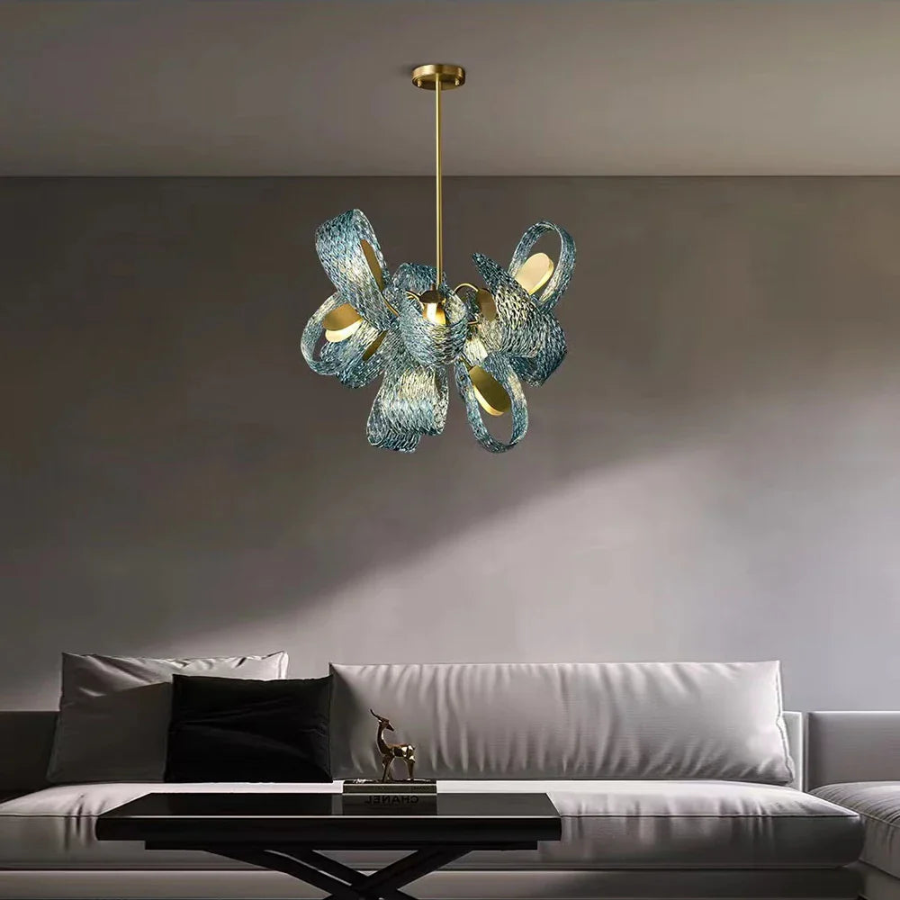 Afralia™ Flower Blue Copper Chandelier - Post-Modern Luxury Art Decor Light