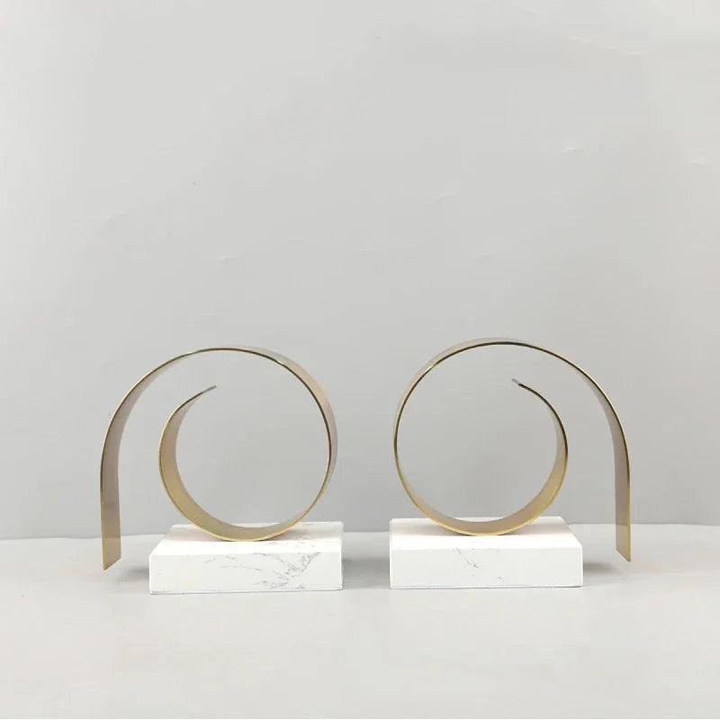Afralia™ Golden Spiral Bookend Set with Marble Base for Stylish Desk & Library Decor
