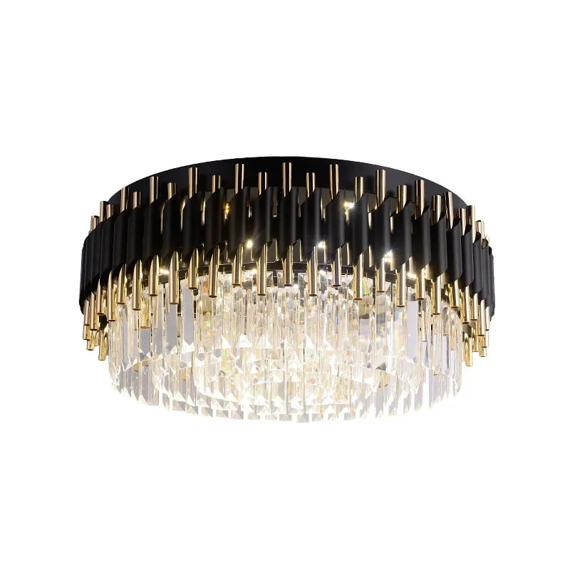 Afralia™ Gold Black Crystal Ceiling Chandeliers: Modern LED Round Kitchen Pendant Lamps for Home Lighting