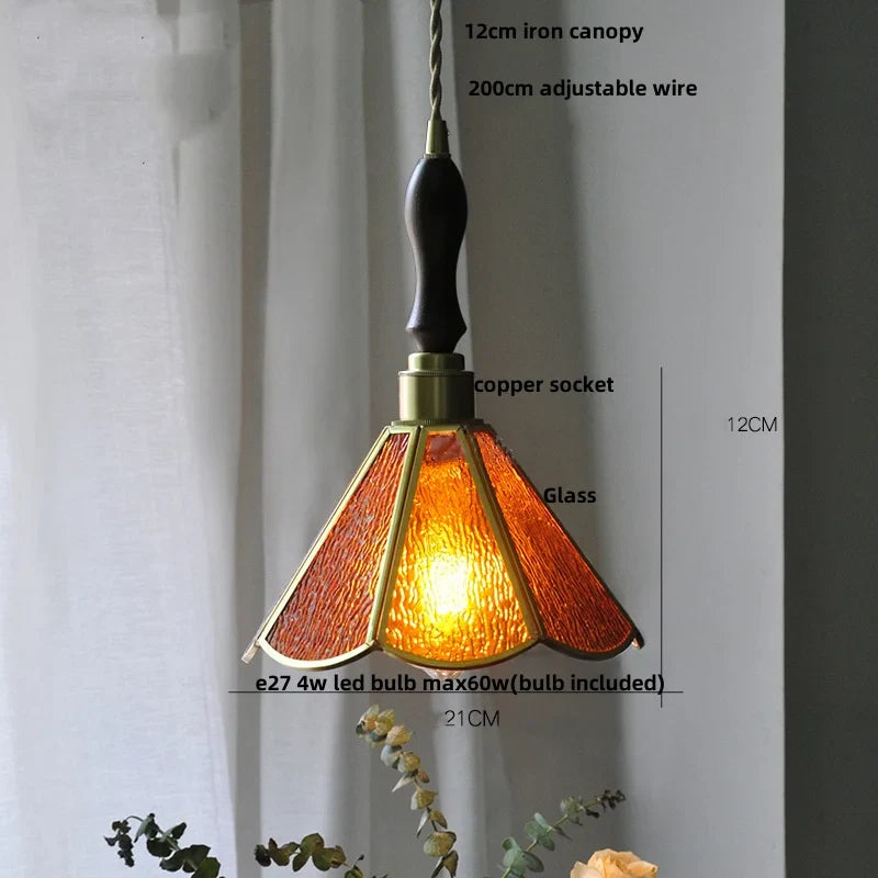Afralia™ Flower Glass Pendant Lamp E27 Copper Hanging Light - Adjustable 200cm Wire