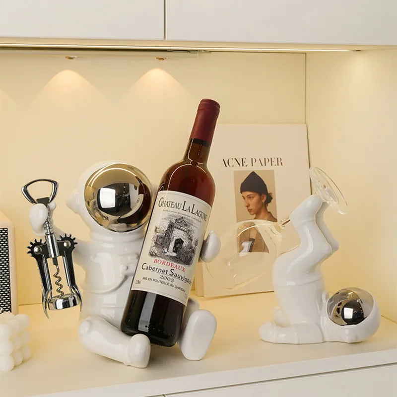 Afralia™ Astronaut Ceramic Wine Rack: Handmade Bar Accessories, Animal Sculpture Figurine