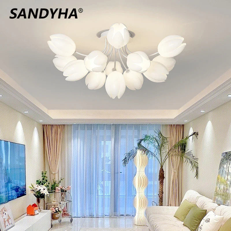 Afralia™ White Tulip Modern Ceiling Light for Living Room and Bedroom