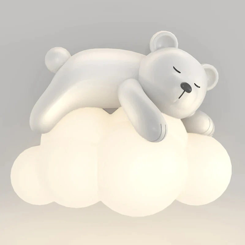 Afralia™ Cute Polar Bear Cloud Wall Lamp for Kids Bedroom Décor