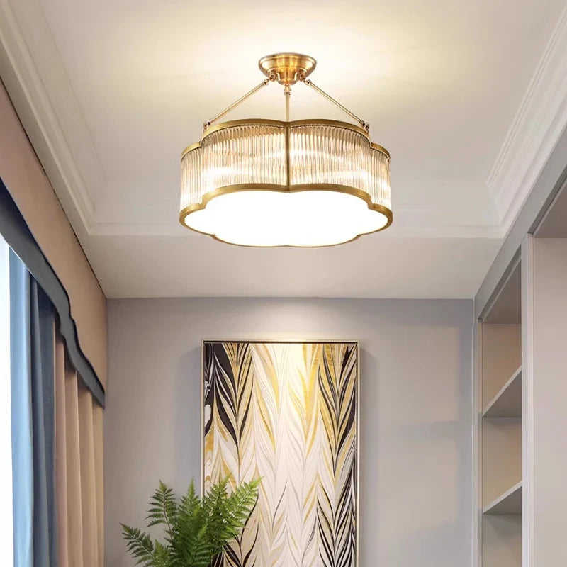 Afralia™ Copper Glass Ceiling Light, LED Foyer Restaurant Living Room Lamp