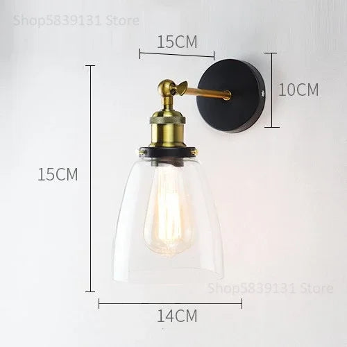 Afralia™ Vintage Metal Glass LED Wall Lamps Retro Industrial Living Room Bedroom Light Fixtures