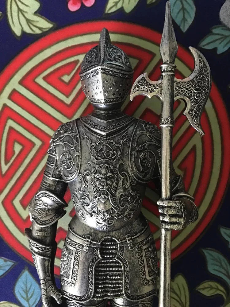 Afralia™ Iron Armored Soldier Knight Sculpture Home Decor Figurine