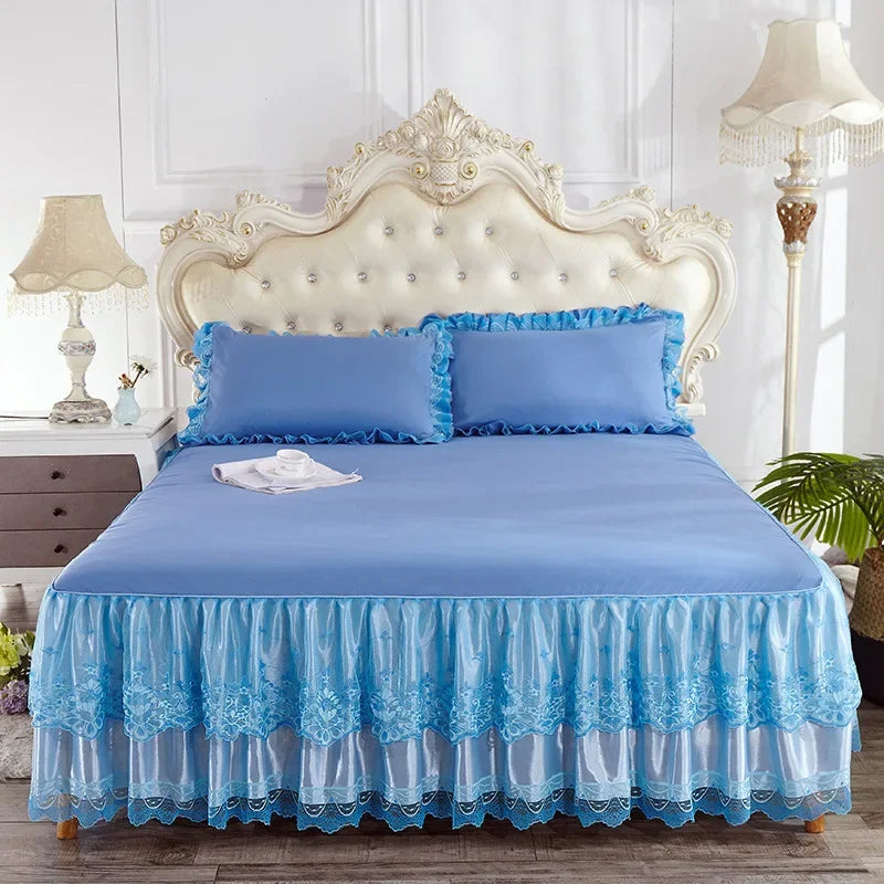 Afralia™ Ruffles Lace Edge Bed Sheet Set with Embroidery Detail