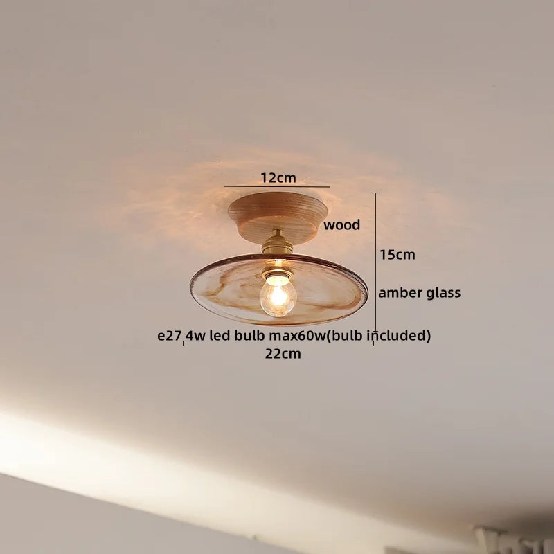 Afralia™ Glass Wood LED Ceiling Light Modern Ceiling Lamp