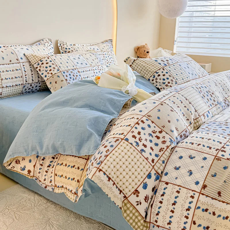 Afralia™ Flower Print Sanding Bedding Set | Skin Friendly Bedspread Kit for Home Bed