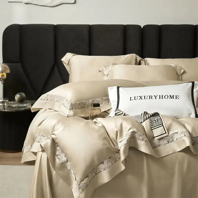 Afralia™ Soft Silky Lyocell Cotton Bedding Set with Hollow Lace Wide Edge