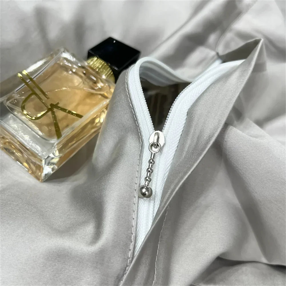 Afralia™ 1200TC Embroidery Egyptian Cotton Bedding Set 4pcs King Queen Solid Sheet Duvet Cover