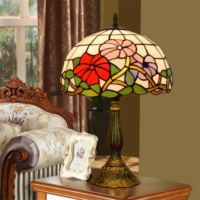 Afralia™ Tiffany Style Stained Glass Table Lamp Vintage Desk Light Home Decor Bedroom Bedside