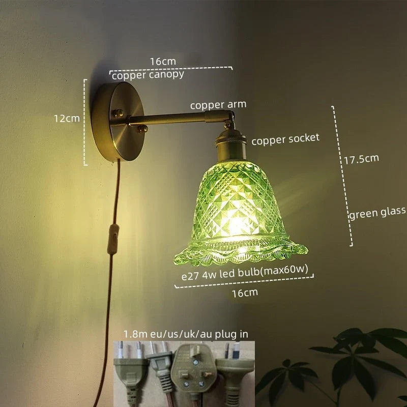 Afralia™ Copper Glass Nordic LED Wall Lights for Balcony Bedroom Mirror Bathroom