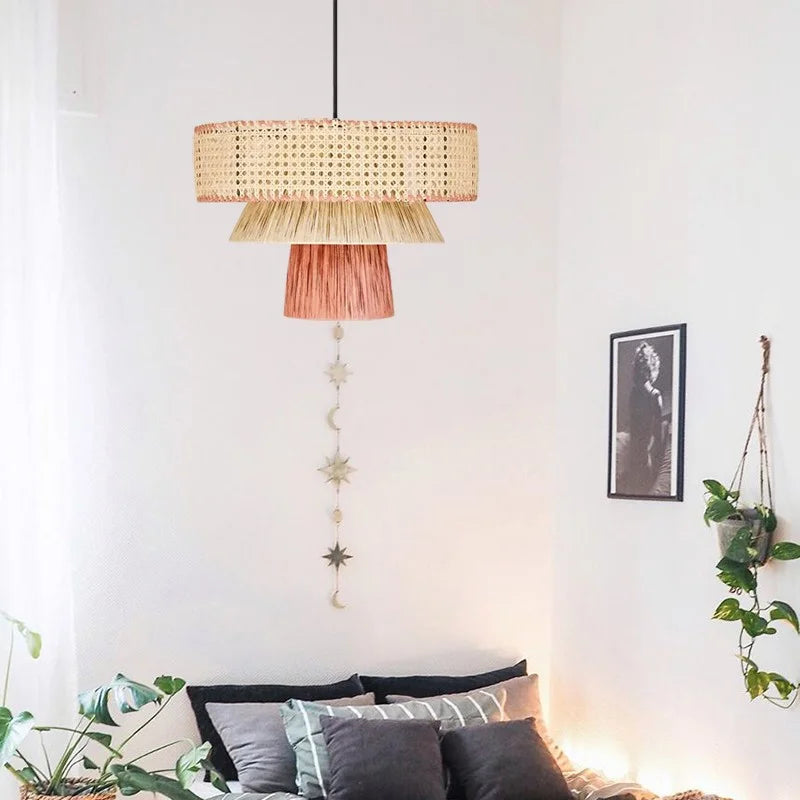 Afralia™ Nordic Rattan Pendant Lights: Retro Woven Chandeliers for Living Room & Restaurant