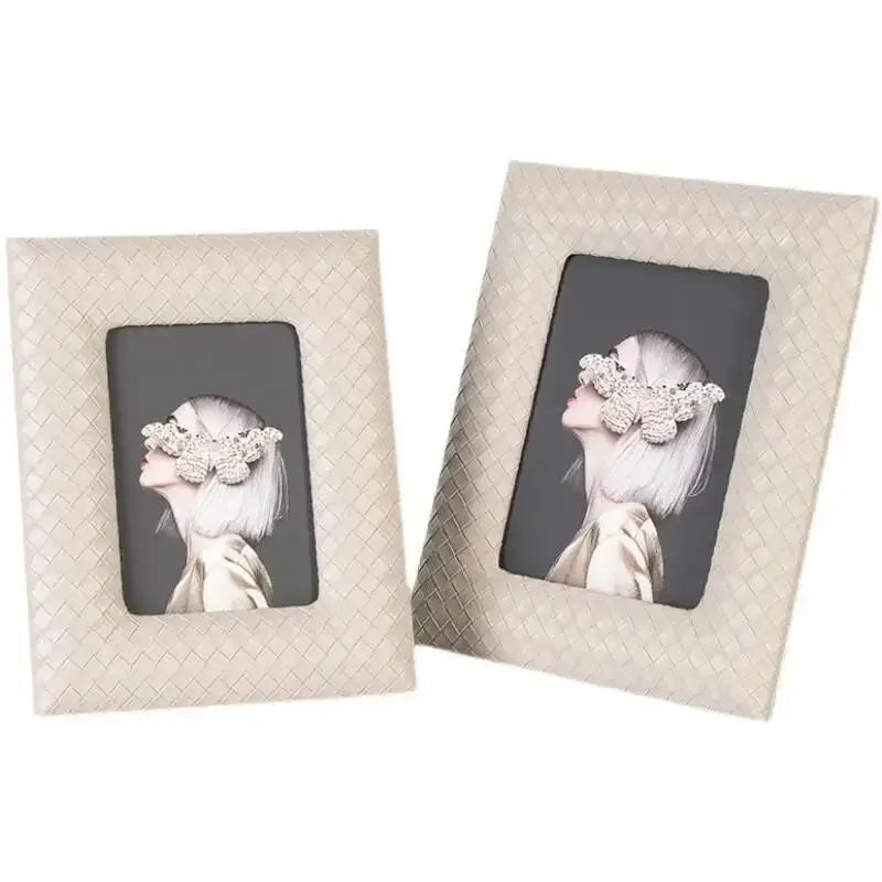 Afralia™ Hand-woven Leather Wedding Photo Gift Frame - Modern Home Decoration