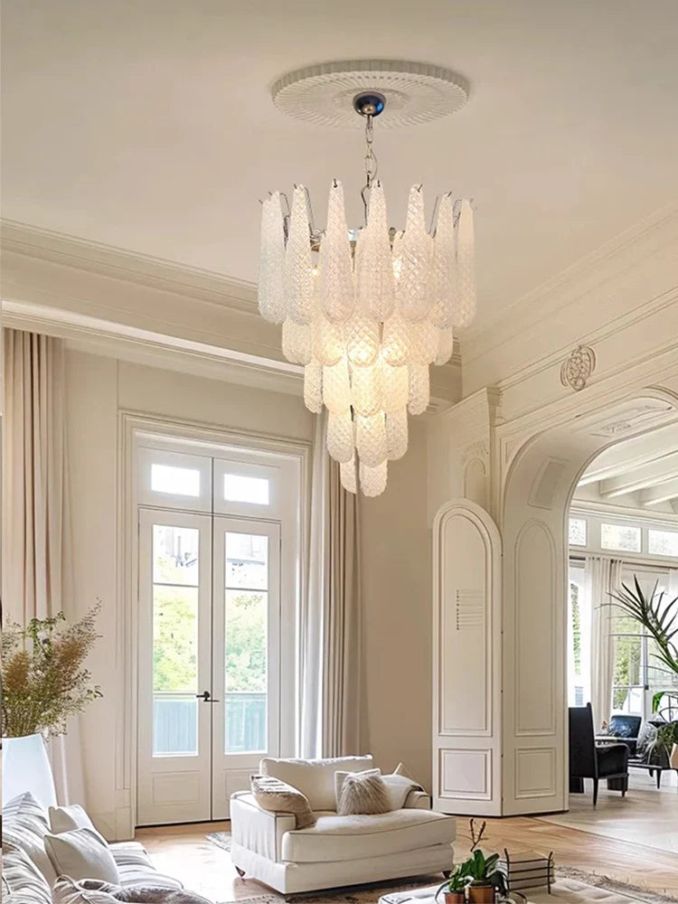 Afralia™ Round White Glass Pendant Light: Modern Waterfall Ceiling Fixture for Living Room