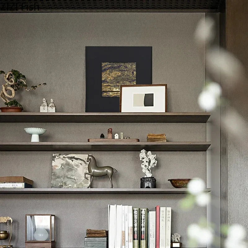 Afralia™ Gilded Fabric Hanging Painting Abstract Artwork Modern Relief Wall Picture