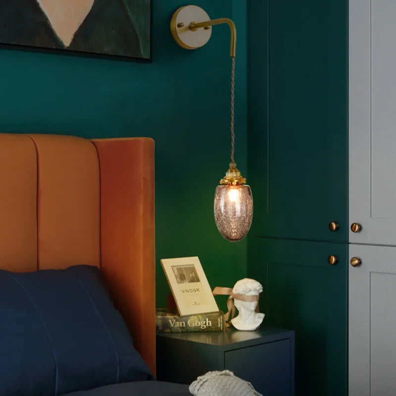 Afralia™ Grey Glass LED Wall Lamp Bedroom Living Room Loft Modern Copper Wandlamp