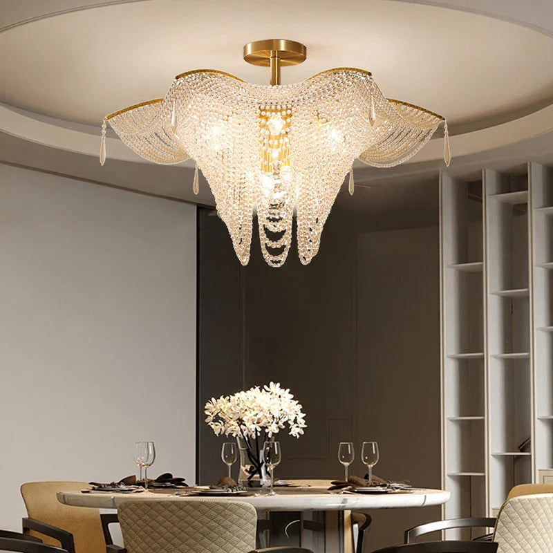 Afralia™ Butterfly Crystal Bead Large Ceiling Chandelier for Living Room Dimmable Lighting
