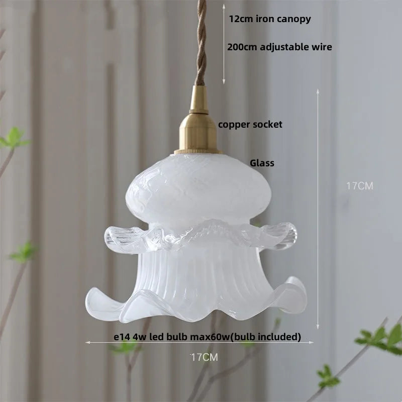 Afralia™ Flower Glass LED Pendant Light Fixture for Bedroom Dining Room Study