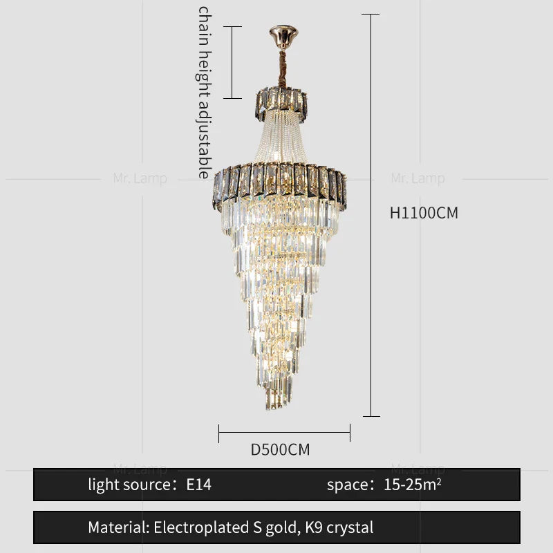 Afralia™ Elegant Crystal Chandelier for Duplex Spiral Staircase and Living Room