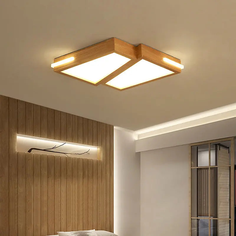 Afralia™ Nordic Log Wind Lamps | Modern Geometric Ceiling Light | Solid Wood | Japanese Style